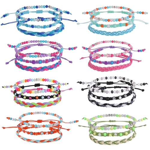 Yolev 24 Stück Boho Armband Set Buntes Geflochtenes Armband Verstellbares Perlenarmband Damen Sommer Strand Armbänder Fußkettchen Schmuck von Yolev