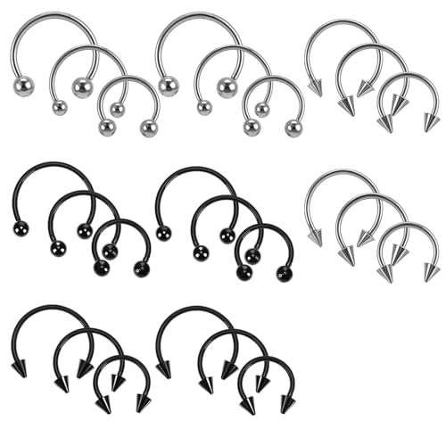 24 Stück Hufeisen Septum Piercing Chirurgenstahl 16G Verschiedene Größen Nostril Piercing Ring Hufeisen Creolen Augenbrauen Ohrringe Lippenpiercing Ring Nasenring Damen Herren von Yolev