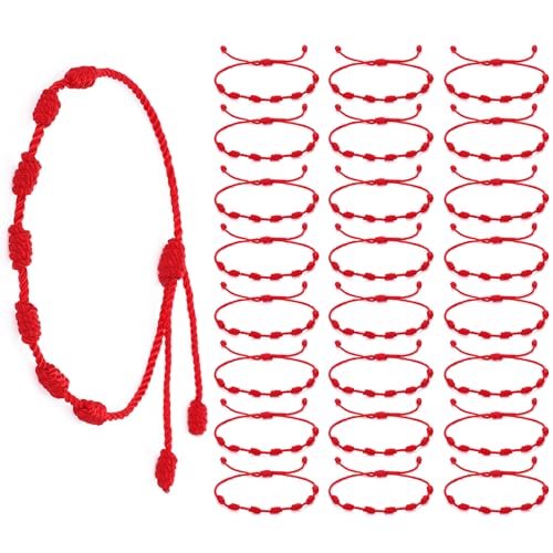 Yolev 24 Stück Rot Seil Armband Schutz Amulett Armband Rot Handgefertigtes Freundschaftsarmband Knoten Kabbalah Glück Männer Armband Glücksarmband Damen Freundschaftsbänder Kinder von Yolev