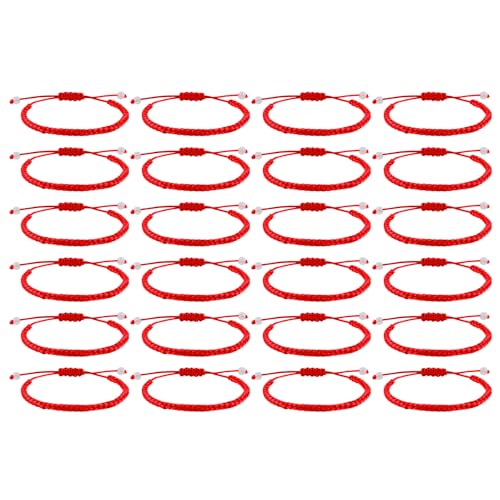 Yolev 24 Stück Rot Seil Armband Schutz Amulett Geflochtene Armbänder Rot Handgefertigtes Freundschaftsarmband Knoten Kabbalah Glück Männer Armband Glücksarmband Damen Freundschaftsbänder von Yolev