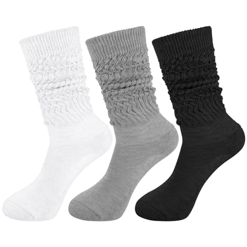 Yolev 3 Paar Damen Slouch Socken Knit Schoppersocken Extra lange Lose Socken Thermosocken 80er Jahre Outfit Party Zubehör(Schwarz, Hellgrau, Dunkelgrau) von Yolev