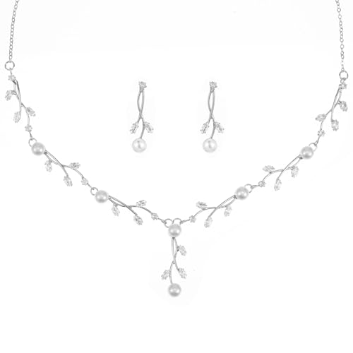 Yolev 2 Stück Schmuck Silber Set Hochzeitsschmuck Set Braut Schmuck für Damen Brautschmuck Strass Kette Dangle Ohrringe Glänzendes Armband Hochzeit Party Braut Brautjungfer von Yolev