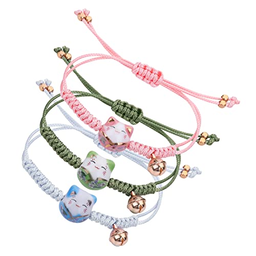 Yolev 3 Stück Glückskatze Armband Katze Maneki Neko Armband Süße Glückskatze Keramikperlenarmband Glückskette Lucky Cat Glücksbringerarmband mit Glocke Verstellbar von Yolev