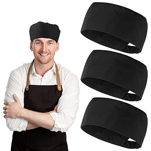 Yolev 3 Stück Kochmütze für Herren Schwarz Verstellbarer Küchenkochhut Gastronomiehut mit Elastischer Beanie Elastischer Hut für Männer und Frauen Küchenkochservice von Yolev