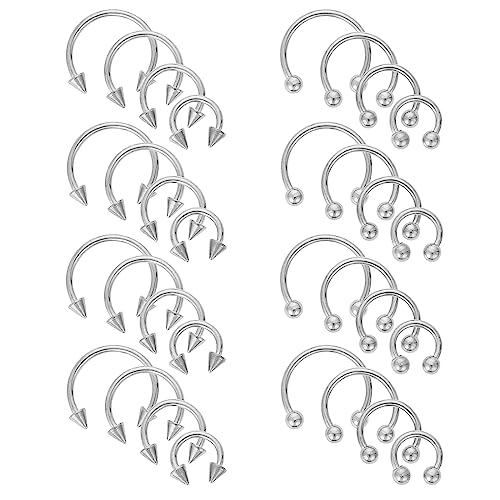 Yolev 32 Stück Hufeisenringe Chirurgenstahl 16G Verschiedene Größen Nasenscheidewand Hufeisen Creolen Augenbrauen Ohrringe Creolen Lippe Hufeisen Nasenring Septum Piercing Damen Herren von Yolev