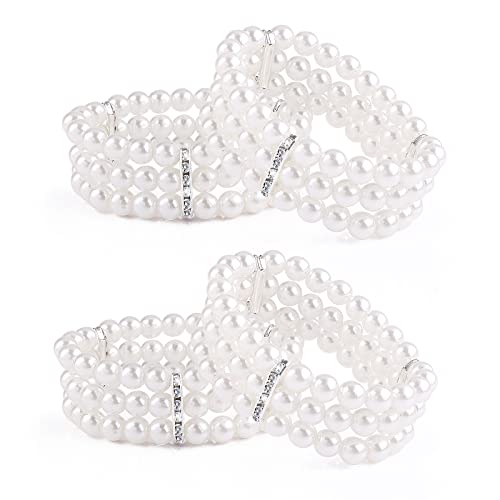Yolev 4 Stück 3 Reihen Elastisches Perlenarmband Damen Imitationsperlen Armbänder Scheinperlen Armband Jahrestag Hochzeit Geburtstagsgeschenke Hochzeitsschmuck für Frauen Mädchen von Yolev