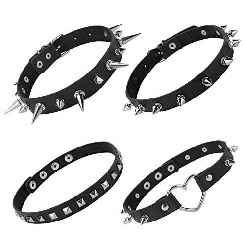 4 Stück PU Leder Choker Schwarze Herz Choker Nieten Halsband Verstellbarer Punk Gothic Choker Halskette Damen Mädchen Halloween Anime Party Kleidungs Zubehör von Yolev