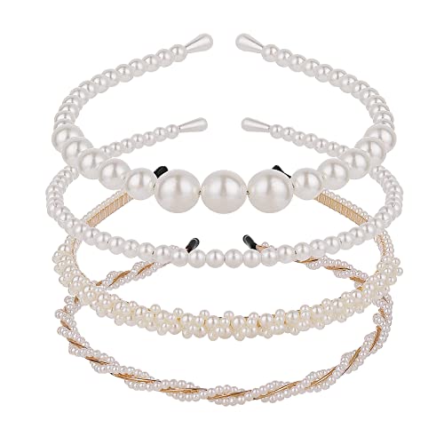 Yolev 4 Stück Perlen Haarreif Stirnband Haarreifen Damen Mädchen Faux Pearl Stirnband Weiß Strass Braut Stirnband Hochzeit Haarschmuck Damen Mädchen Headband Geburtstag Party Valentinstag Geschenke von Yolev