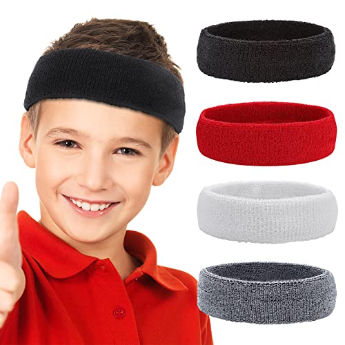 Yolev 4 Stücke Sport Stirnband für Kinder Haarband Jungen Schweißband Schweiß Headband Stirnband Stirn Schweissband Basketball Anzug Sport Männer Frauen Schweißband von Yolev