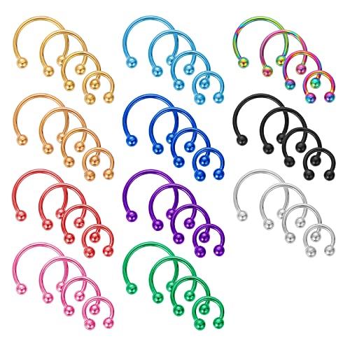 Yolev 44 Stücke Septum Piercing 16G Edelstahl Hufeisen Piercing Septum Ring Piercing Set Schmuck Ball Nagelknorpel Spirale Tragus Ohrring Ring Lippe Hufeisen Piercing Frauen Männer von Yolev
