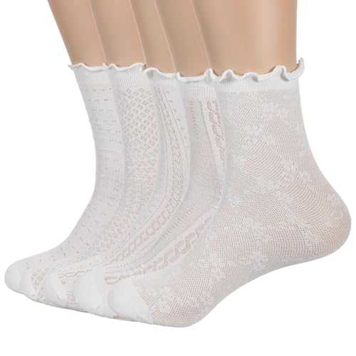 Yolev 5 Paar Weiß Rüschen Socken Damen Spitzen Knöchelsocken mit Rüschen Sneakersocken Bequeme Atmungsaktive Socke Einfarbige Ballettsocken Crew Socks für Frauen Mädchen Yolev 5 Paar Weiß Rüschen Socken Damen Spitzen Knöchelsocken mit Rüschen Sneakersocken Bequeme Atmungsaktive Socke Einfarbige Ballettsocken Crew Socks für Frauen Mädchen von Yolev