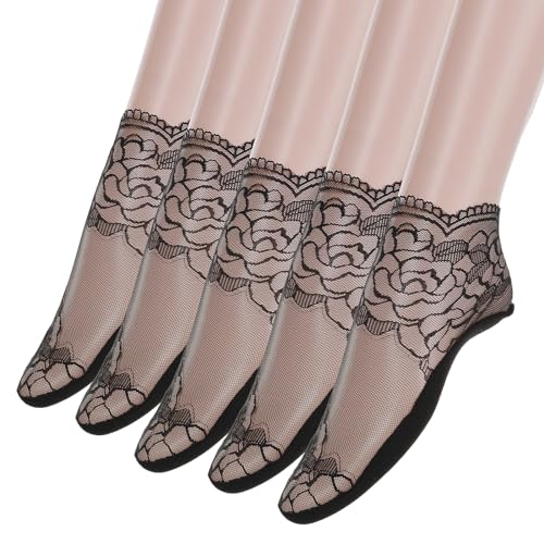 Yolev 5 Paar Rüschen Socken Damen Kurze Spitzen Söckchen Netzsocken Sommer Dünne Gekräuselte Netz Spitzensocken für Damen Mädchen von Yolev