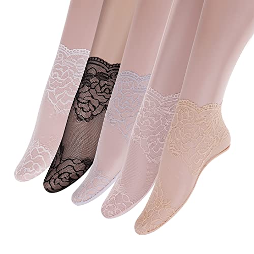 Yolev 5 Paar Rüschen Socken Damen Kurze Spitzen Söckchen Netzsocken Sommer Dünne Gekräuselte Netz Spitzensocken für Damen Mädchen von Yolev