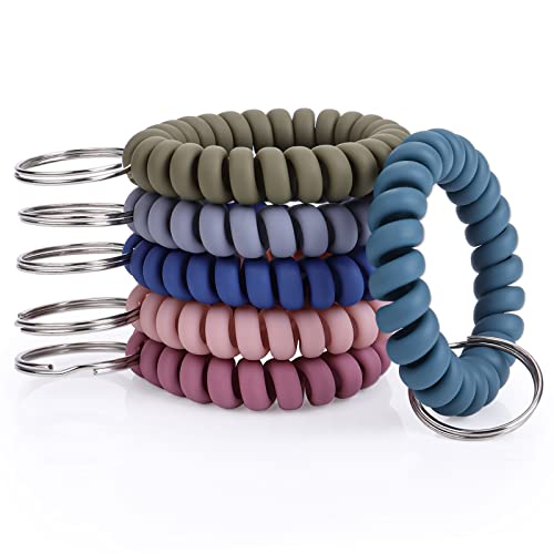 Yolev 6 Farben Gummiband für Armbänder Schlüsselarmband Handgelenk Schlüsselanhänger Key Ring Kunststofffeder Transparente Elastische Spiralspule Dehnbare Federhandschlaufe Schlüsselanhänger Keychain von Yolev