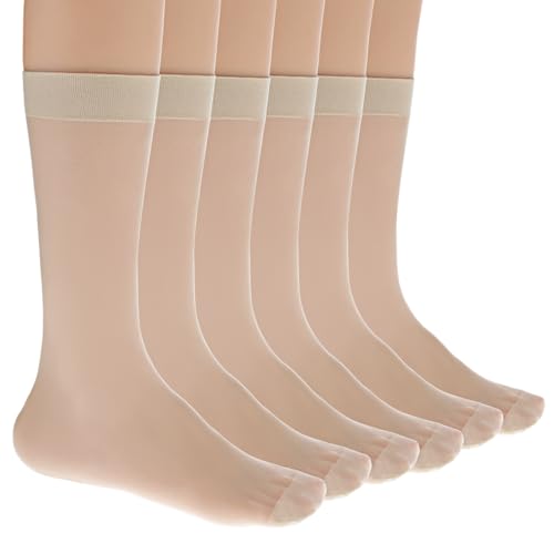 Yolev 6 Paar Nylon Socken Damen Feinstrumpfsocken Dünne Nylonstrümpfe Damen Ultradünne Sommersocken Nylon Strümpfe für Mädchen Trachtensocken Durchsichtige Wadensocken (Hautfarbe) von Yolev