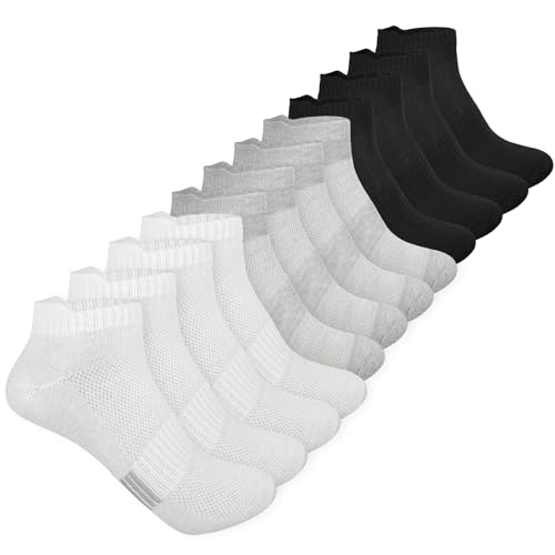 Yolev 6 Paar Sneaker Socken Damen 39–42 Herren Kurze Füsslinge Knöchelsocken Atmungsaktive Laufsocken Baumwolle Unisex Schwarz Weiß Grau von Yolev