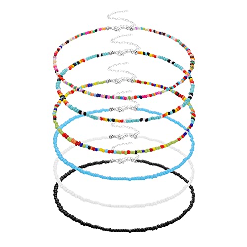 Yolev 6 Stück Perlenkette Bunte Boho Strand Perlen Halsketten Armbänder für Damen Mädchen Schmuck（Farbe 1） von Yolev