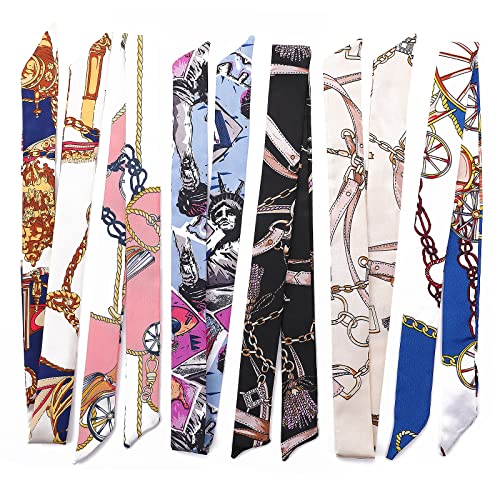Yolev 6 Stück Seidentuch Damen Haartuch Mode Bunte Seidentücher Schmale Handtasche Rucksack Seidenschals Frauen Mädchen Bandana Kopfbedeckung von Yolev