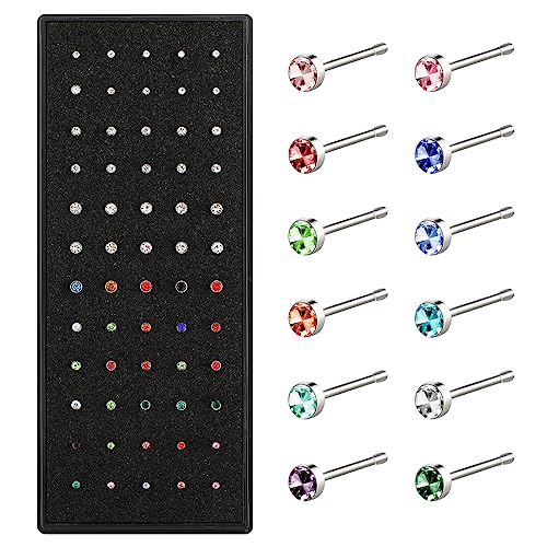 Yolev 60 Stück Nasenpiercing Stecker Nasenstecker Chirurgenstahl Hypoallergener Nostril Piercings Stecker Schmuck für Damen und Herren Knochen Nasenmanschette Septum Piercing Nase von Yolev