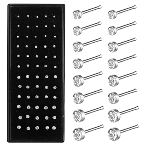 Yolev 60 Stück Nasenpiercing Nase Damen Nasenstecker Chirurgenstahl Nasennadeln Nose Ring Schmuck für Herren Septum 1,5/2,0/2,5 mm Strass Nasenpiercing Stecker Schmuck (Silber) von Yolev