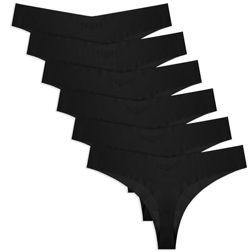 Yolev 6er Pack Seamless Tanga Damen String Nahtlose Unterhosen Unsichtbarer Slips String Tanga Damen Nahtlos Slips Nahtloser Tanga für Damen Unsichtbarer V Taillen Slip (M, Schwarz) von Yolev