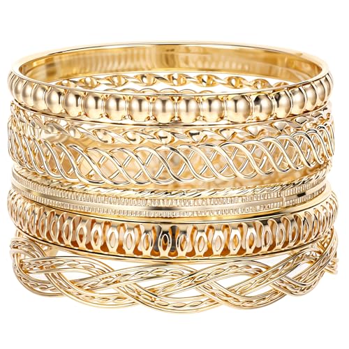 Yolev 7 Stück Armreif Gold Damen Stapelbar Dick Boho Stapelbar Indische Armreifen Set Indische Damen Schmuckset Afrikanische Hochzeit Vintage Indischer Schmuck Set von Yolev