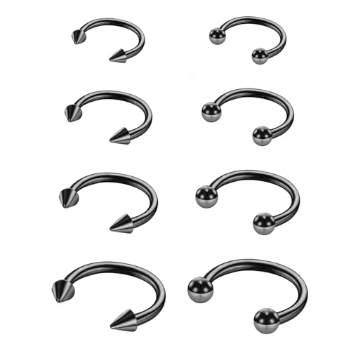 Yolev 8 Stück Hufeisen Piercing 16 g Nasenseptum Chirurgenstahl Nasenring Septum Piercing Schwarz Schmuck Lippenpiercing Ring Damen Augenbrauen Piercings Herren (Schwarz) von Yolev