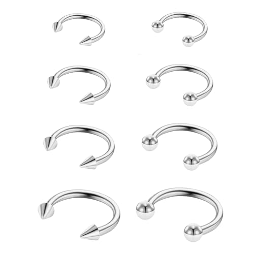 Yolev 8 Stück Hufeisen Piercing Silber 16 g Nasenseptum Chirurgenstahl Nasenring Septum Piercing Schmuck Set Lippenpiercing Ring Damen Augenbrauen Piercings Herren (Silber) von Yolev