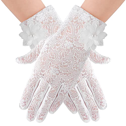 Yolev Blumen Spitze Handschuhe Halloween Damen Kurze Spitzenhandschuhes Elegante Handschuhe Elastische Sommer Sonnencreme UV Schutz Fahrhandschuhe mit Touchscreen für Hochzeit Opernessen Halloween von Yolev