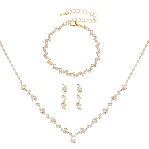 Yolev Brautschmuck Set Silber Strass Hochzeitsschmuck Braut Enth?lt Damen Brautjungfer Halsketten Armband Ohrringe Abschlussball Kost¨¹m Schmuck Hochzeit Set f¨¹r Braut Hochzeitsfeier von Yolev
