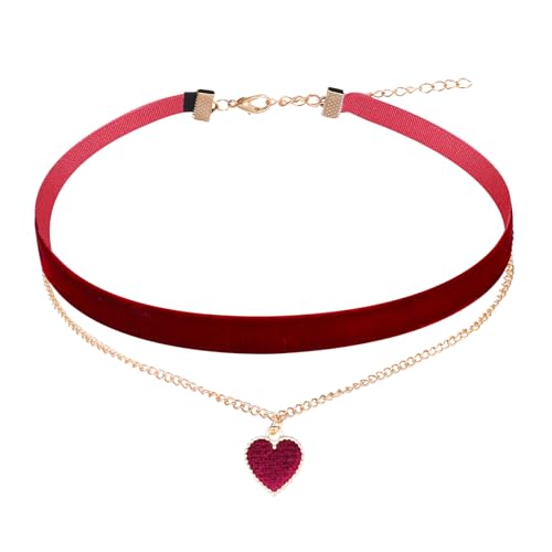 Yolev Choker Halsband Rot Samt Halskette Klassische Samt Herz Halskette Geschichtet Verstellbare Halsband Damen Schmuck für Mädchen Gothic Choker Kette Rot Damen 90er Deko von Yolev