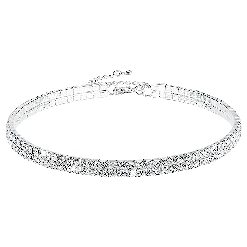 Yolev Choker Silber 2 Drainage Diamant Halsketten Silberne Strass Choker Halskette Funkelnde Kristall Choker Halsband Damen Schmuck Party Abschlussball Accessoires für Mädchen von Yolev