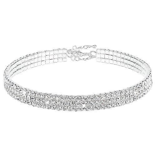 Yolev Choker Silber 3 Drainage Diamant Halsketten Silberne Strass Choker Halskette Funkelnde Kristall Choker Halsband Damen Schmuck Party Abschlussball Accessoires für Mädchen von Yolev