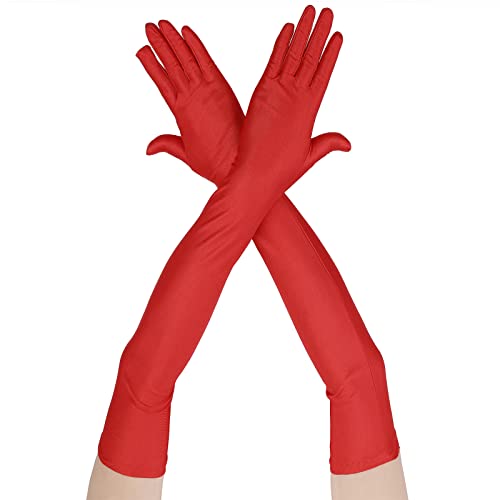 Yolev Damen Lange Handschuhe Rot Satin Braut Handschuhe 1920er Jahre Vintage Opernhandschuhe Hochzeits Handschuhe Ellenbogenlange Elastische Handschuhe von Yolev