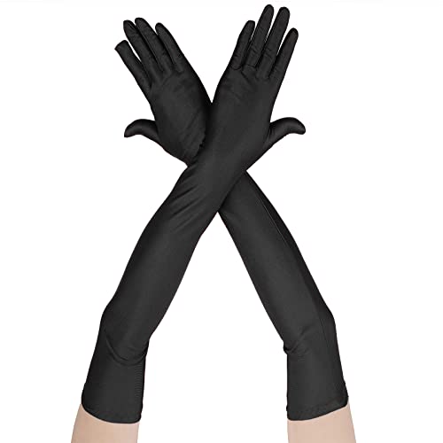 Lange Schwarz Handschuhe, Damen Satinhandschuhe 1920er Jahre Vintage Opernhandschuhe Elegant Ellenbogenlange Elastische Handschuhe für Halloween karneval Party Ball Opera Abschlussfeiern Hochzeiten von Yolev