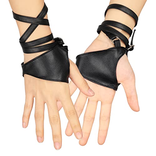 Yolev Damen Punk Leder Handschuhe Schwarz Half Palm Fingerlose Handschuhe Gothic Rock Handschuhe für Hip Hop Dance Halloween Party Cosplay von Yolev