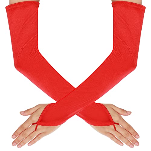 Yolev Damen Fingerlose Handschuhe Lange Rot Satin Handschuhe 1920er Jahre Vintage Opernhandschuhe für Damen Mädchen Hochzeit Abschlussball Teeparty Kleidungs Zubehör von Yolev