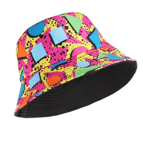 Yolev Fischerhut Damen Sonnenhut Retro 80er 90er Jahre Bucket Hat Faltbar Outdoor Visier Anglerhut Wendbar Festival Rave Lustiger Sommer Strand Angelhut Sonnenhut Herren Fischermütze von Yolev