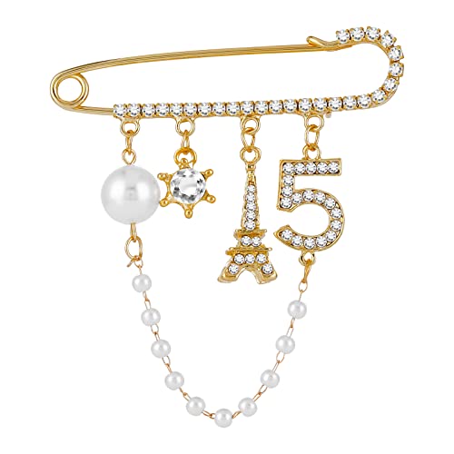 Yolev Größe 5 Strass Brosche Vintage Faux Pearl Crystal Brosche für Damen Kleidung Hüte Rucksäcke Accessoires von Yolev