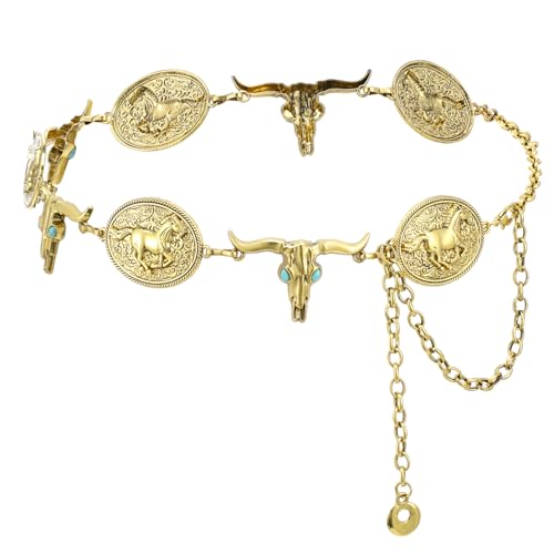 Yolev Gürtelkette Gold Damen Concho Kettengürtel Verstellbarer Kettengürtel Gold Westerngürtel Taillenkettengürtel Mode Boho-Stil Gürtelkette für Jeans Kleider von Yolev
