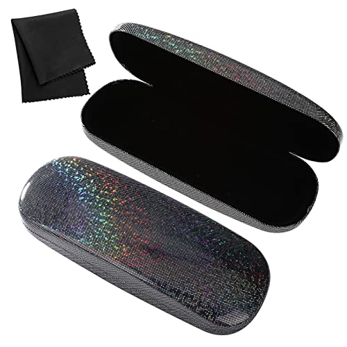 Yolev Hartschalen Brillenetui Hardcase Glitzeretui Unisex Schwarzes Brillenhülle mit Reinigungstuch Sonnenbrillenetui Brillenbox für Damen Herren von Yolev