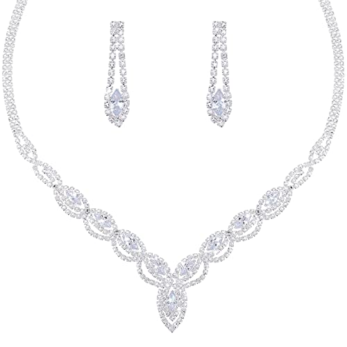 Yolev Hochzeits Brautschmuck Set Silber Strass Halsketten Ohrringe Set Abschlussball Hochzeitsschmuck Braut Party Schmuck Hochzeit Set für Damen und Mädchen von Yolev