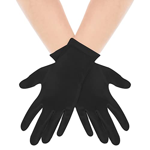 Yolev Kurze Satin Handschuhe Schwarz für Damen Braut Tanzhandschuhe Party Schwarz Stretch Opera Handschuhe Erwachsenengröße Gesamtlänge 22,9 cm für Hochzeitsbankettkleider Partytänze von Yolev