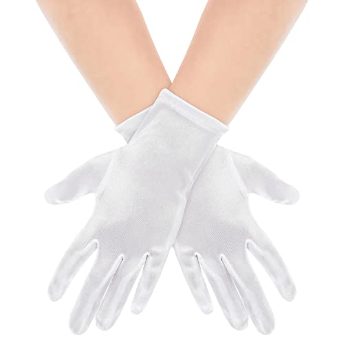 Yolev Kurze Satin Handschuhe Weiß für Damen Braut Tanzhandschuhe Party Stretch Handschuhe Erwachsenengröße Gesamtlänge 22,9 cm für Hochzeitsbankettkleider und Partytänze von Yolev