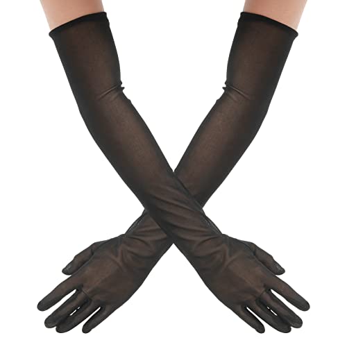 Yolev Armstulpen Damen Lange Handschuhe Schwarze Netzhandschuhe Retro 1920er Jahre Oper Teeparty Armstulpen für Braut Hochzeit Halloween Party von Yolev