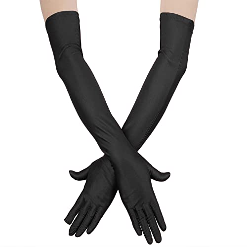Yolev Lange Handschuhe Schwarze Damen Satin Fingerhandschuhe Oper Braut Tanzhandschuhe Hochzeit Party Schwarze Stretchhandschuhe Erwachsene Halloween von Yolev