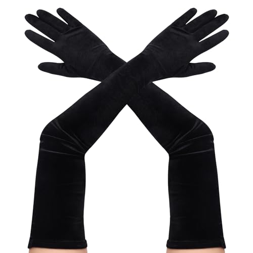 Yolev Samt Handschuhe Schwarz Lange Damen Formelle Oper 1920er Jahre Samt Handschuhe Hochzeit Brautkleider Maskerade Cosplay 80er Jahre Damen Kostüm von Yolev