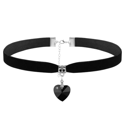 Yolev Choker Kette Damen Samt Herz Halskette Schwarz Gothic Choker Halsband Vintage Trachtenkette Herzkönigin Kostüm Damen für 80er 90er Party Valentinstag Halloween Cosplay (Schwarz) von Yolev