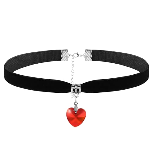 Yolev Choker Kette Damen Samt Herz Halskette Schwarz Gothic Choker Halsband Vintage Trachtenkette Herzkönigin Kostüm Damen für 80er 90er Party Valentinstag Halloween Cosplay Schmuck (Rot) von Yolev