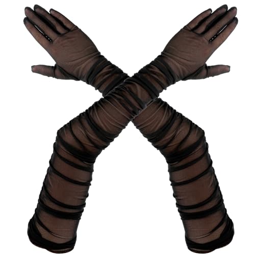 Yolev Schwarze Handschuhe Lang Spitzenhandschuhe DurchsichtigeLange Handschuhe Damen Opernparty Handschuhe Tanz Hochzeit Brauthandschuhe Halloween Weihnachten Karneval Kostümzubehör von Yolev